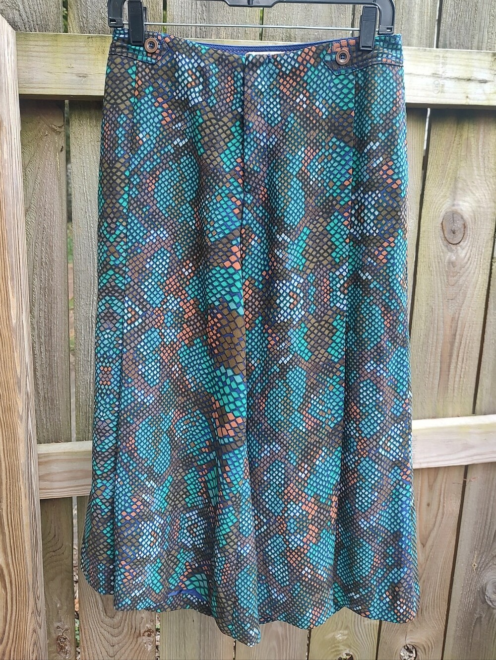🏵️Anthropologie The Essential Culotte Wide Leg Pants Teal Snakeskin Print Size